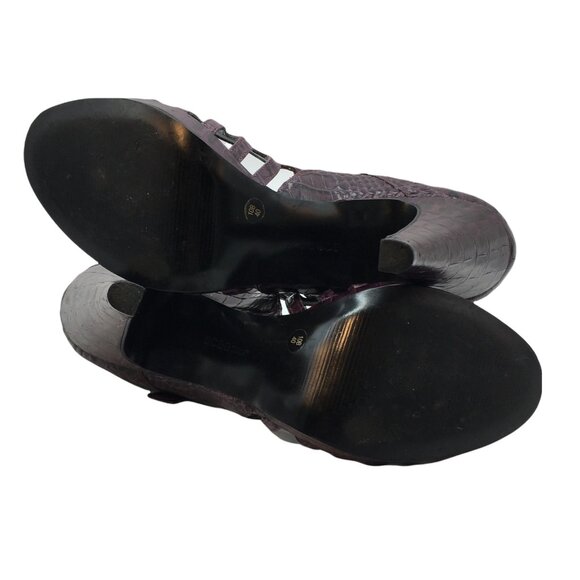 BCBGirls Heels 5" Caged Cutout Leather Faux Croc Embossed Size 10 Dark Purple - Picture 4 of 9